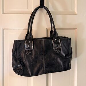 Black Leather Tote Handbag - Classic Everyday Shoulder Bag